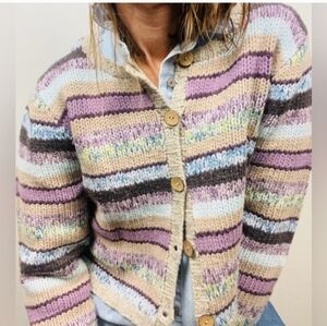 Vintage 90s Boston Proper Striped Lambswool Cardigan — Size M